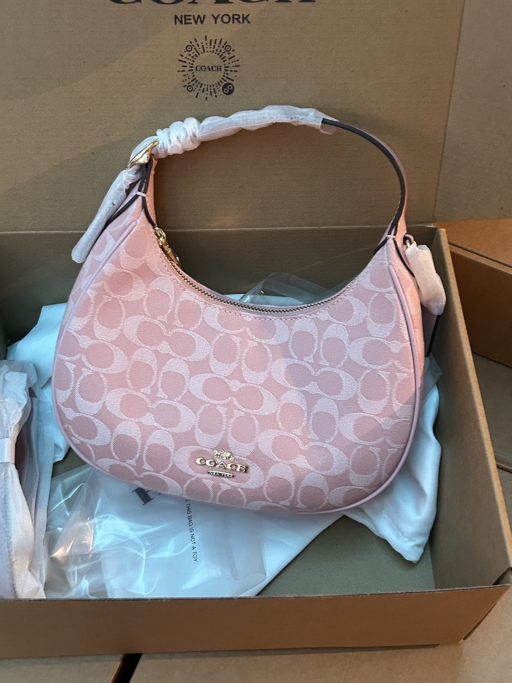 Coach Pink Signature Hobo Crescent Underarm Shoulder Bag